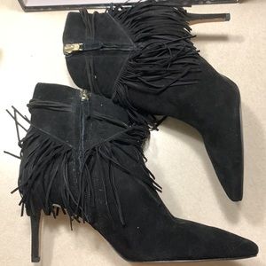 Sam Edelman Marion, black suede, fringe, booties, size 8 medium